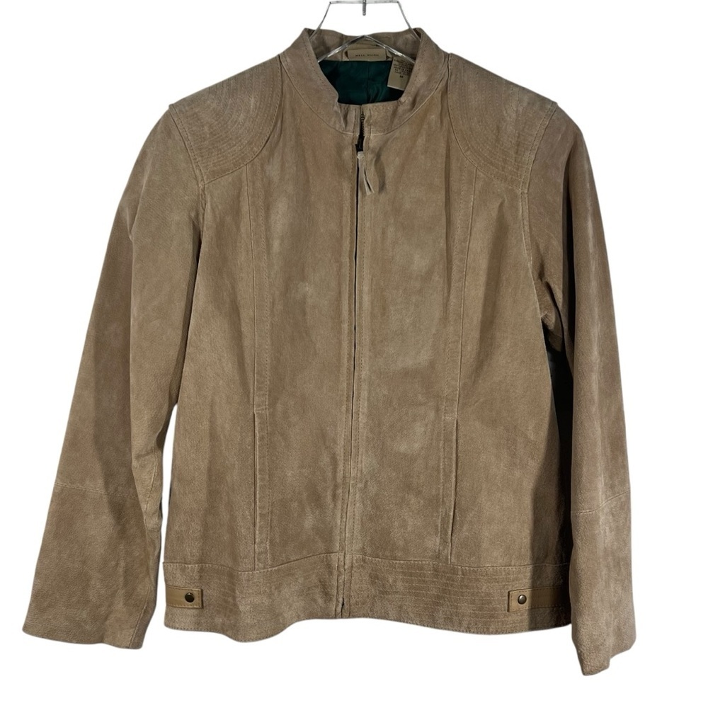 RUFF HEWN Tan Leather Suede Moto Style Full Zip Women's Jacket Size Medium